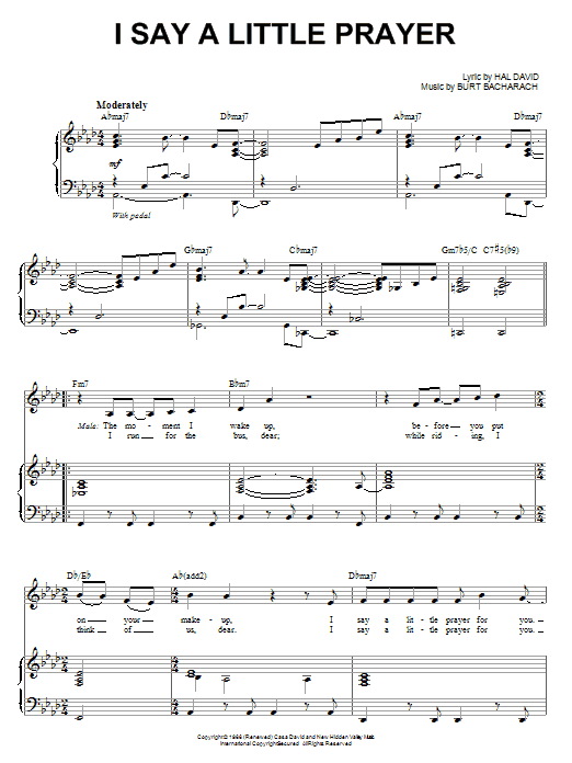 Learn to play Steve Tyrell I Say A Little Prayer sheet music for Piano & Vocal in minutes. Price: 7.8900$ Steve Tyrell I Say A Little Prayer sheet music notes and chords arranged for Piano & Vocal