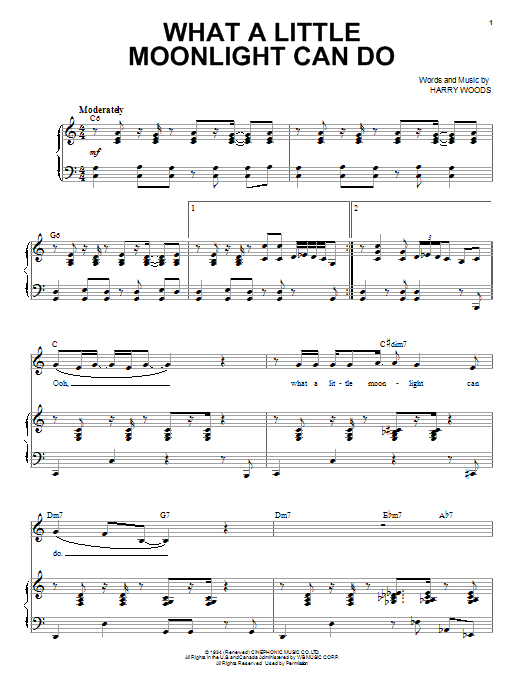 Learn to play Steve Tyrell What A Little Moonlight Can Do sheet music for Piano, Vocal & Guitar Chords in minutes. Price: 7.8900$ Steve Tyrell What A Little Moonlight Can Do sheet music notes and chords arranged for Piano, Vocal & Guitar Chords