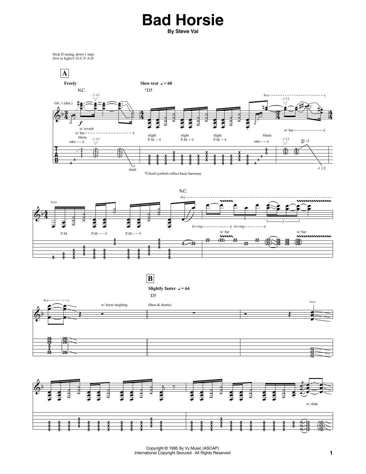 Learn to play Steve Vai Bad Horsie sheet music for Guitar Tab in minutes. Price: 7.8900$ Steve Vai Bad Horsie sheet music notes and chords arranged for Guitar Tab