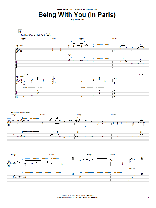 Learn to play Steve Vai Being With You (In Paris) sheet music for Guitar Tab in minutes. Price: 7.8900$ Steve Vai Being With You (In Paris) sheet music notes and chords arranged for Guitar Tab