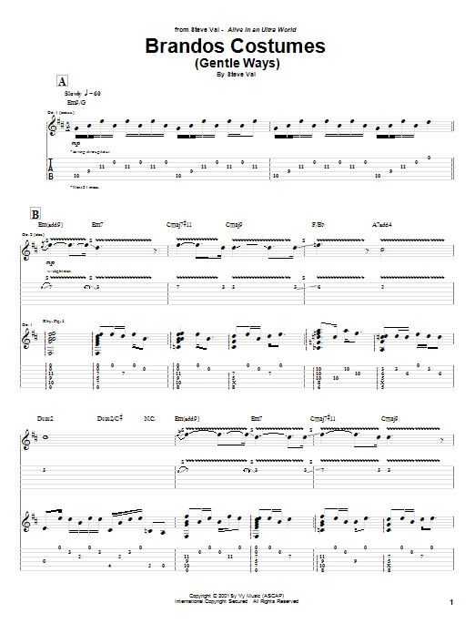 Learn to play Steve Vai Brandos Costumes (Gentle Ways) sheet music for Guitar Tab in minutes. Price: 7.8900$ Steve Vai Brandos Costumes (Gentle Ways) sheet music notes and chords arranged for Guitar Tab