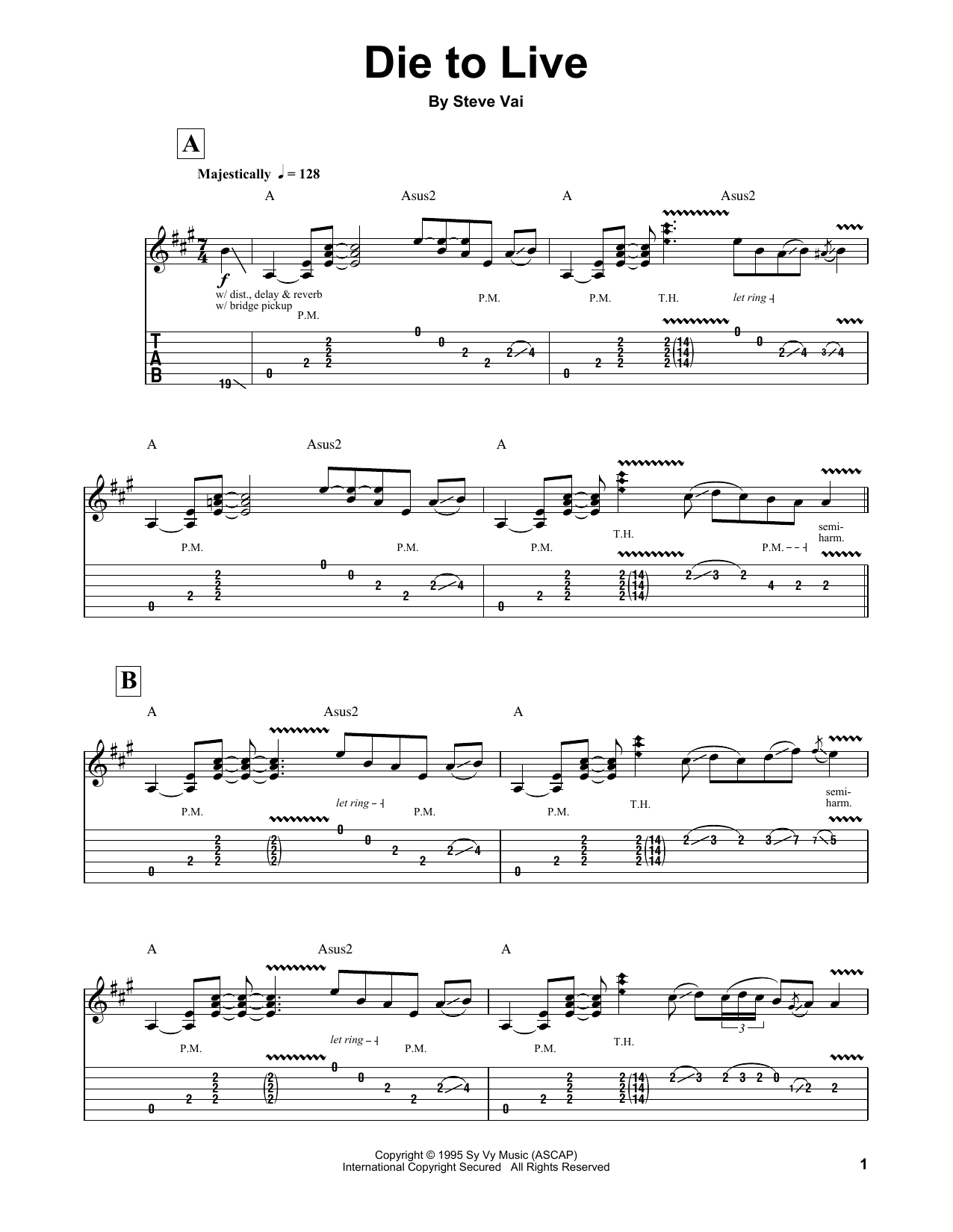 Steve Vai Die To Live sheet music notes and chords. Download Printable PDF.