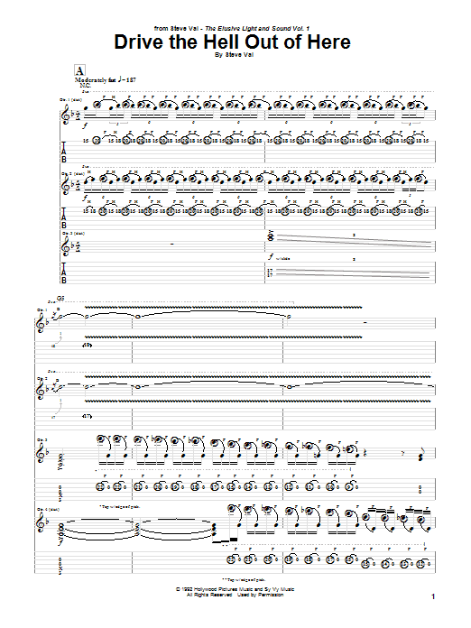 Learn to play Steve Vai Drive The Hell Out Of Here sheet music for Guitar Tab in minutes. Price: 7.8900$ Steve Vai Drive The Hell Out Of Here sheet music notes and chords arranged for Guitar Tab