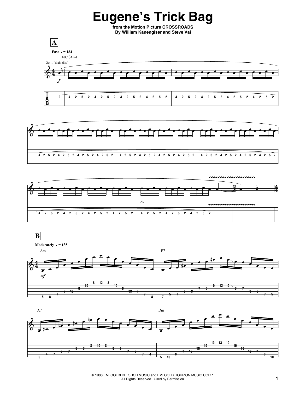 Steve Vai Eugene's Trick Bag sheet music notes and chords. Download Printable PDF.