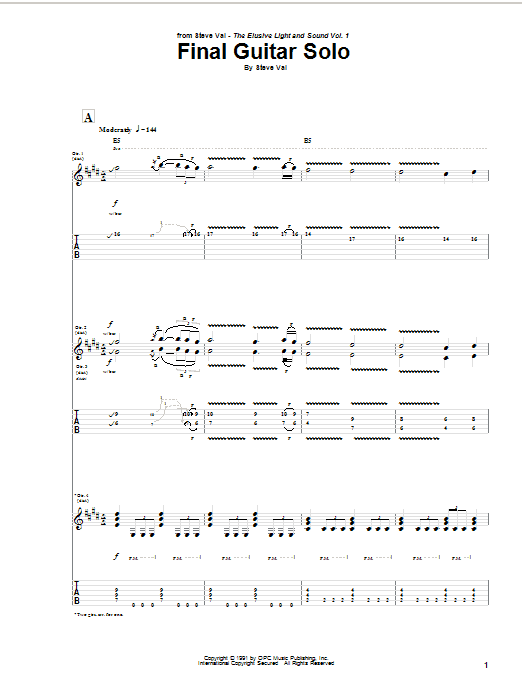 Learn to play Steve Vai Final Guitar Solo sheet music for Guitar Tab in minutes. Price: 7.8900$ Steve Vai Final Guitar Solo sheet music notes and chords arranged for Guitar Tab