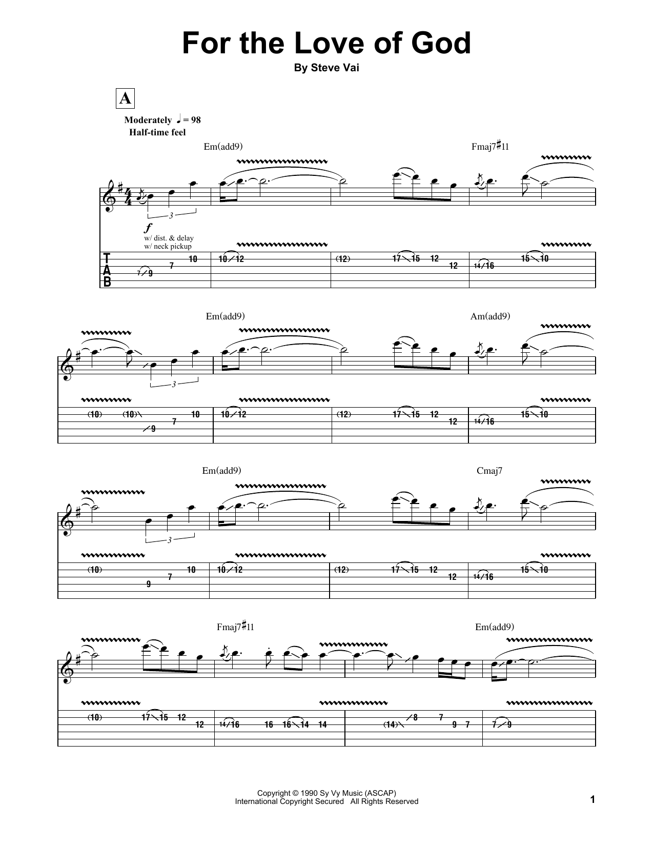 Steve Vai For The Love Of God sheet music notes and chords. Download Printable PDF.