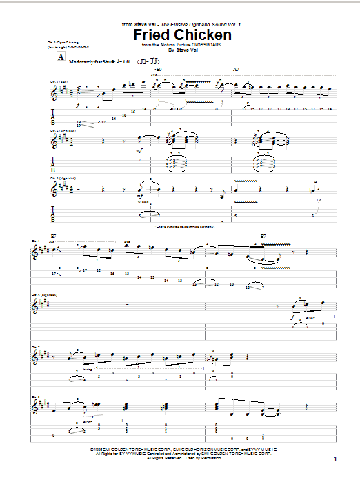 Learn to play Steve Vai Fried Chicken sheet music for Guitar Tab in minutes. Price: 7.8900$ Steve Vai Fried Chicken sheet music notes and chords arranged for Guitar Tab