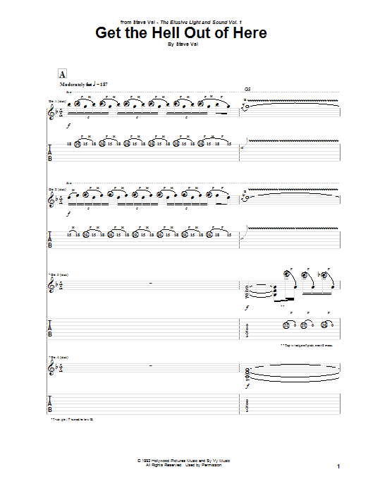 Learn to play Steve Vai Get The Hell Out Of Here sheet music for Guitar Tab in minutes. Price: 7.8900$ Steve Vai Get The Hell Out Of Here sheet music notes and chords arranged for Guitar Tab