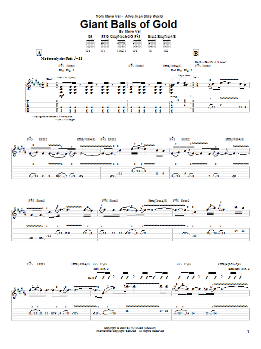 Learn to play Steve Vai Giant Balls Of Gold sheet music for Guitar Tab in minutes. Price: 7.8900$ Steve Vai Giant Balls Of Gold sheet music notes and chords arranged for Guitar Tab