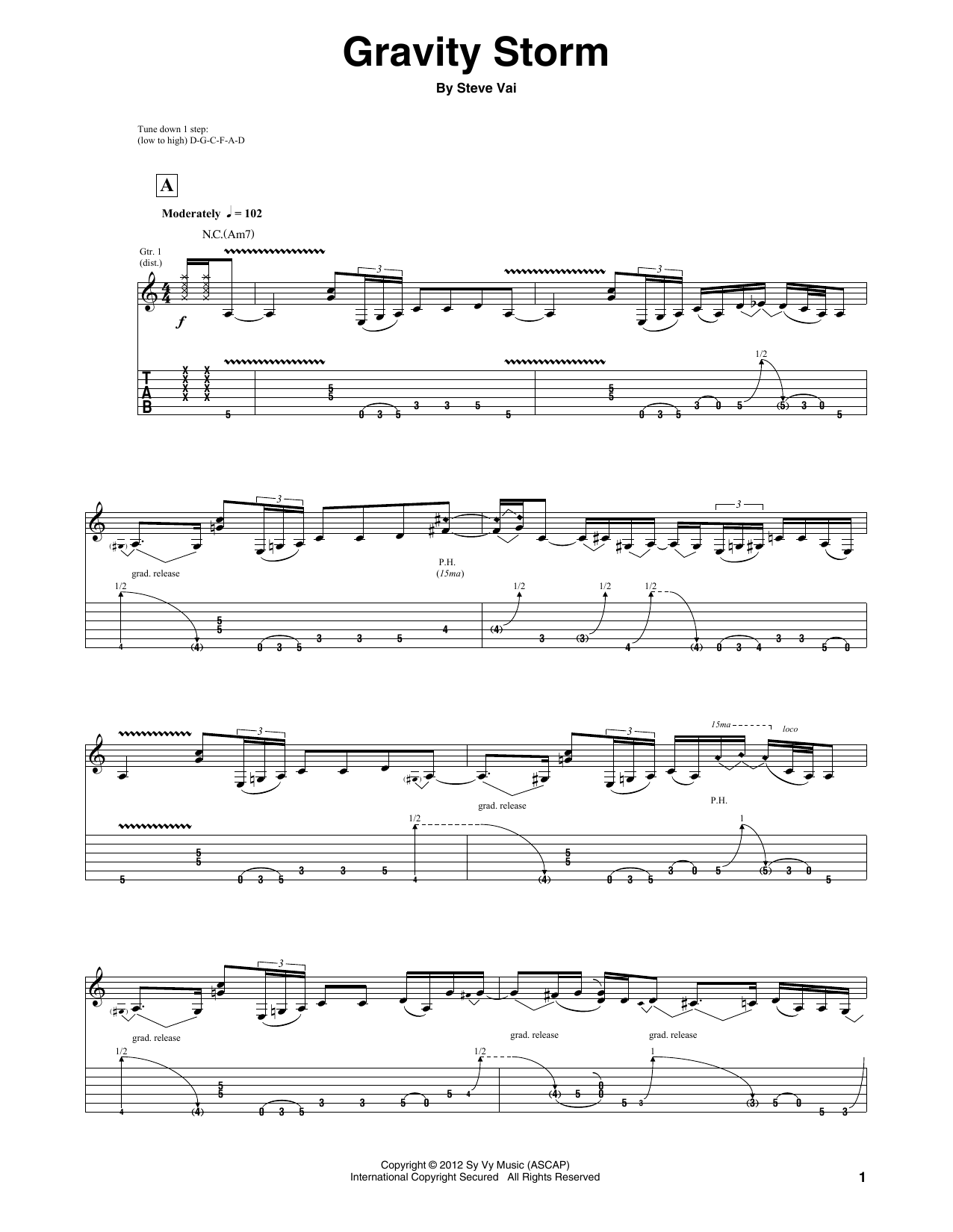 Steve Vai Gravity Storm sheet music notes and chords. Download Printable PDF.