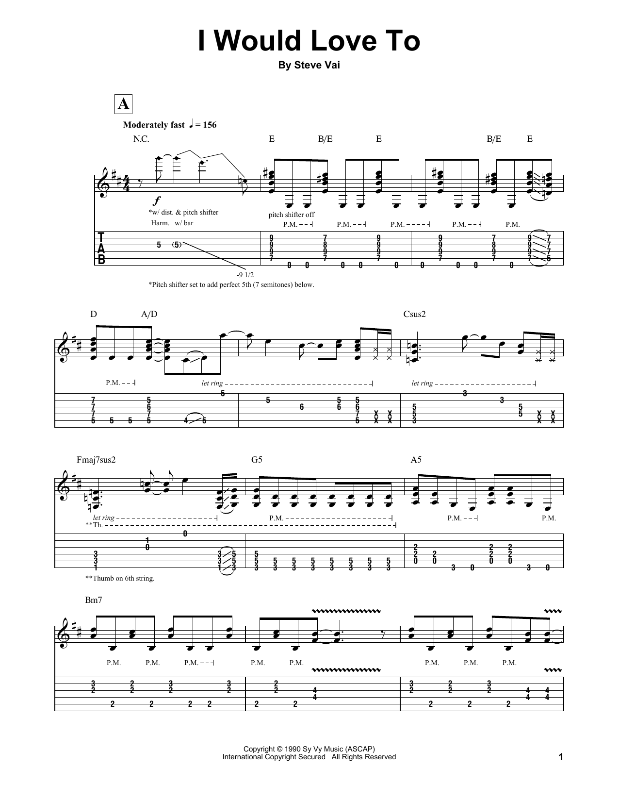 Steve Vai I Would Love To sheet music notes and chords. Download Printable PDF.