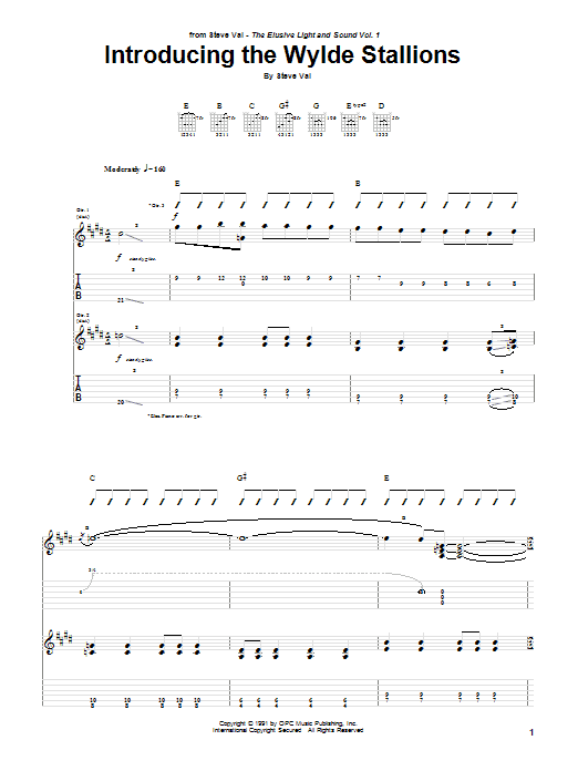 Learn to play Steve Vai Introducing The Wylde Stallions sheet music for Guitar Tab in minutes. Price: 7.8900$ Steve Vai Introducing The Wylde Stallions sheet music notes and chords arranged for Guitar Tab