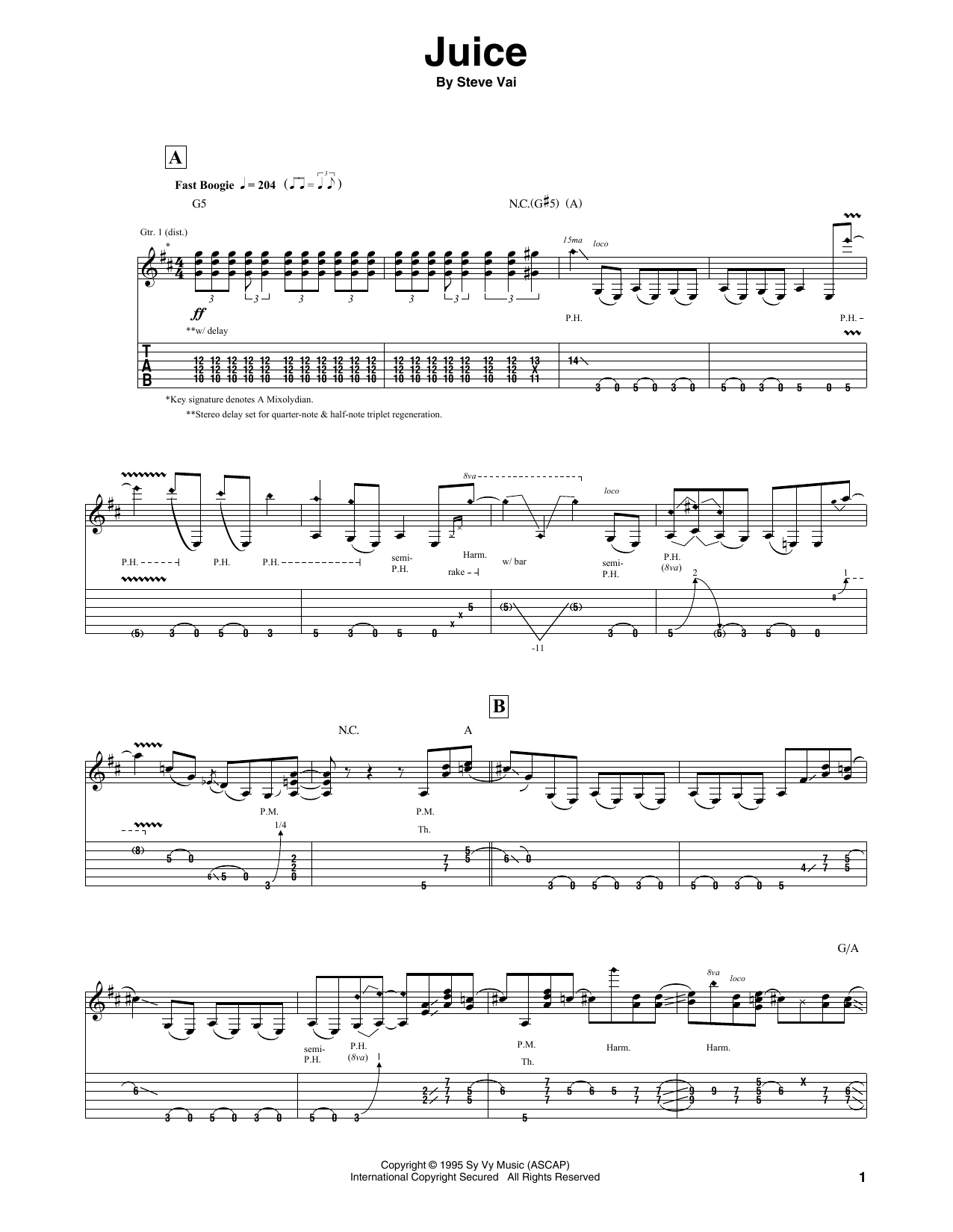 Learn to play Steve Vai Juice sheet music for Guitar Tab in minutes. Price: 7.8900$ Steve Vai Juice sheet music notes and chords arranged for Guitar Tab