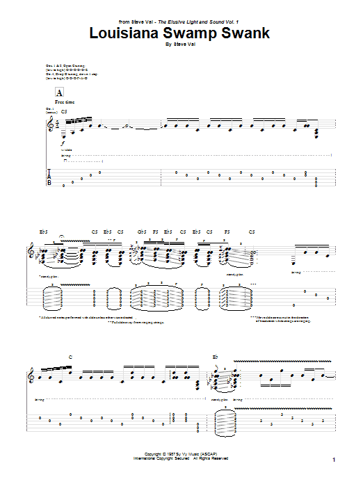 Learn to play Steve Vai Louisiana Swamp Swank sheet music for Guitar Tab in minutes. Price: 7.8900$ Steve Vai Louisiana Swamp Swank sheet music notes and chords arranged for Guitar Tab