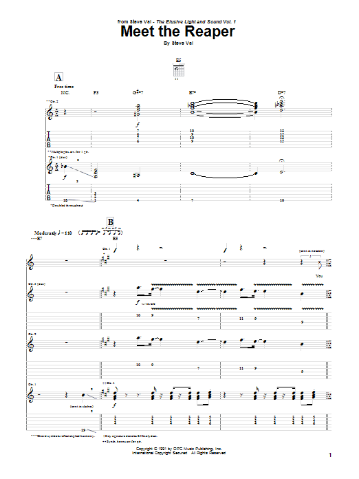 Learn to play Steve Vai Meet The Reaper sheet music for Guitar Tab in minutes. Price: 7.8900$ Steve Vai Meet The Reaper sheet music notes and chords arranged for Guitar Tab