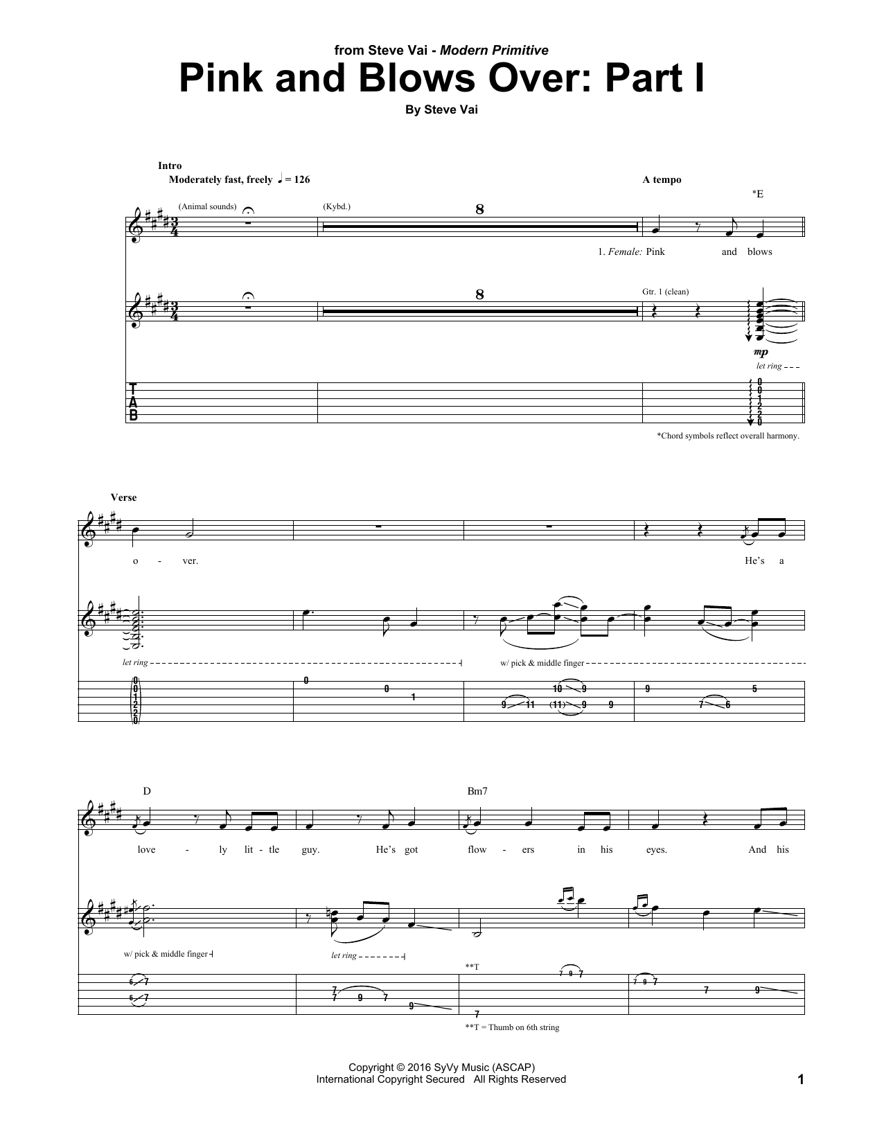 Learn to play Steve Vai Pink And Blows Over: Part I sheet music for Guitar Tab in minutes. Price: 7.8900$ Steve Vai Pink And Blows Over: Part I sheet music notes and chords arranged for Guitar Tab