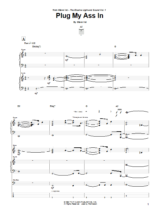 Learn to play Steve Vai Plug My Ass In sheet music for Guitar Tab in minutes. Price: 7.8900$ Steve Vai Plug My Ass In sheet music notes and chords arranged for Guitar Tab