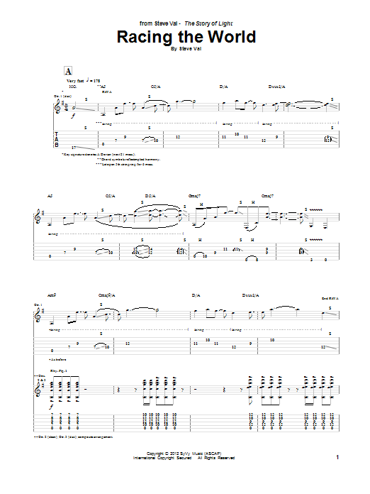 Learn to play Steve Vai Racing The World sheet music for Guitar Tab in minutes. Price: 7.8900$ Steve Vai Racing The World sheet music notes and chords arranged for Guitar Tab