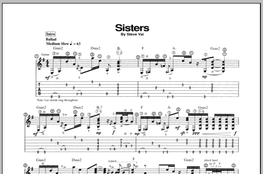 Steve Vai Sisters sheet music notes and chords. Download Printable PDF.