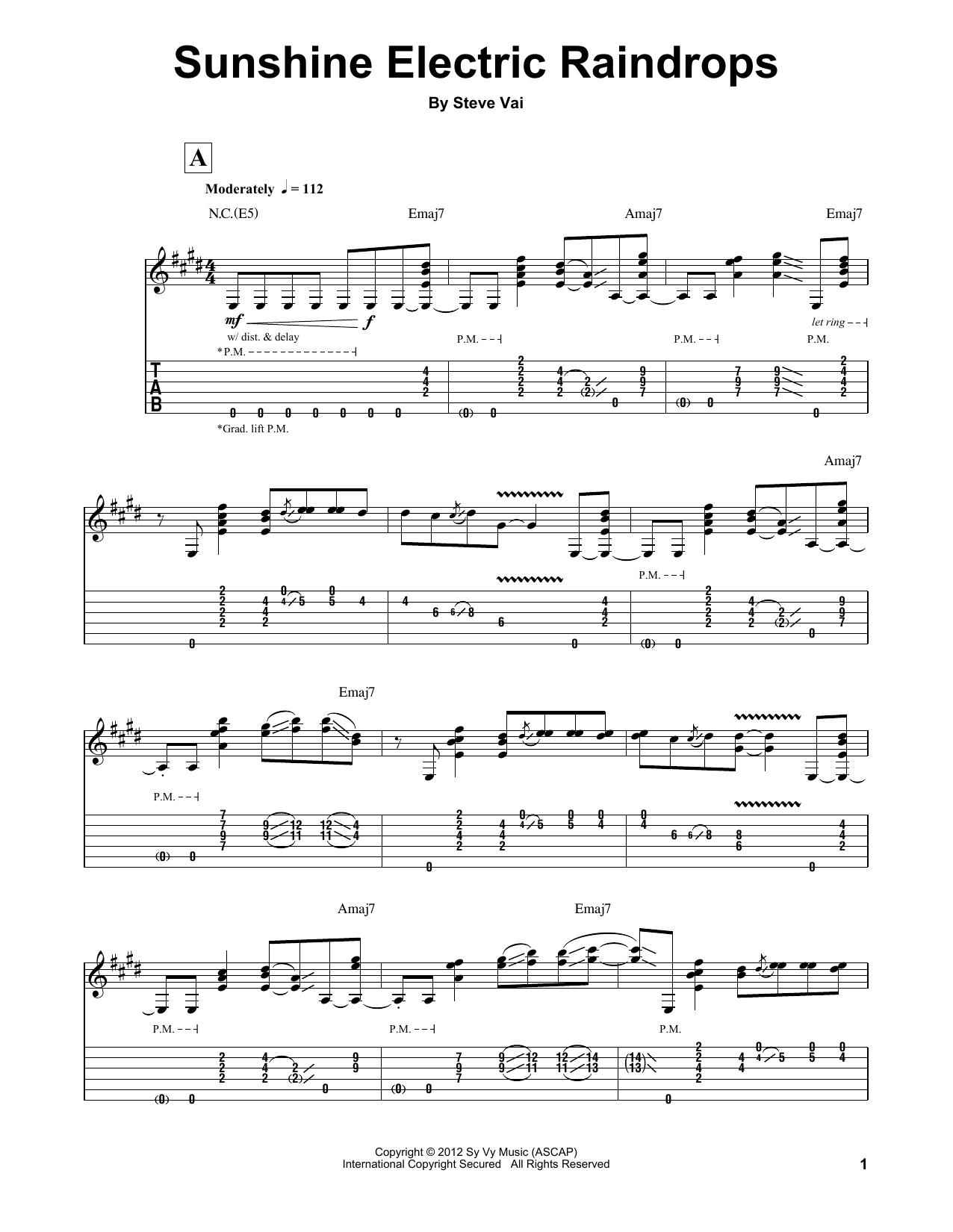 Steve Vai Sunshine Electric Raindrops sheet music notes and chords. Download Printable PDF.