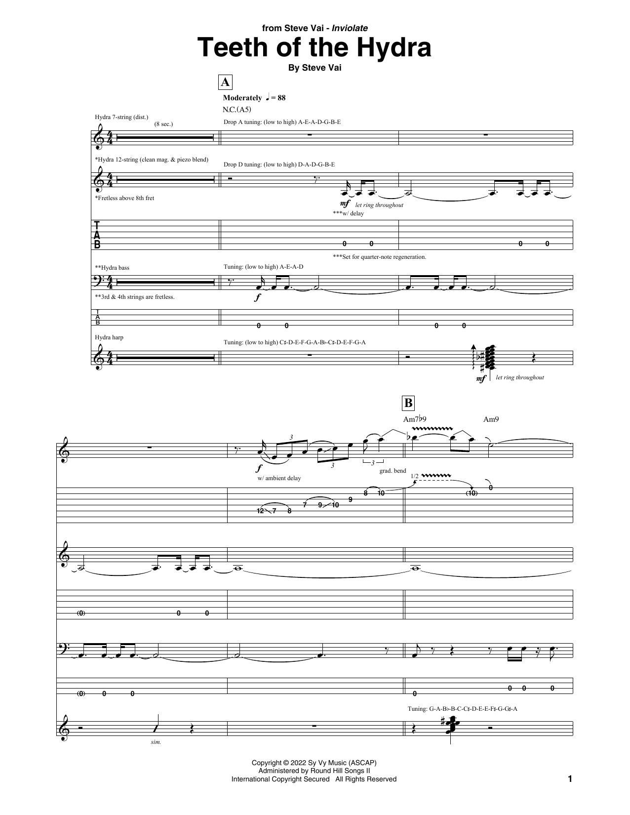 Steve Vai Teeth Of The Hydra sheet music notes and chords arranged for Guitar Tab