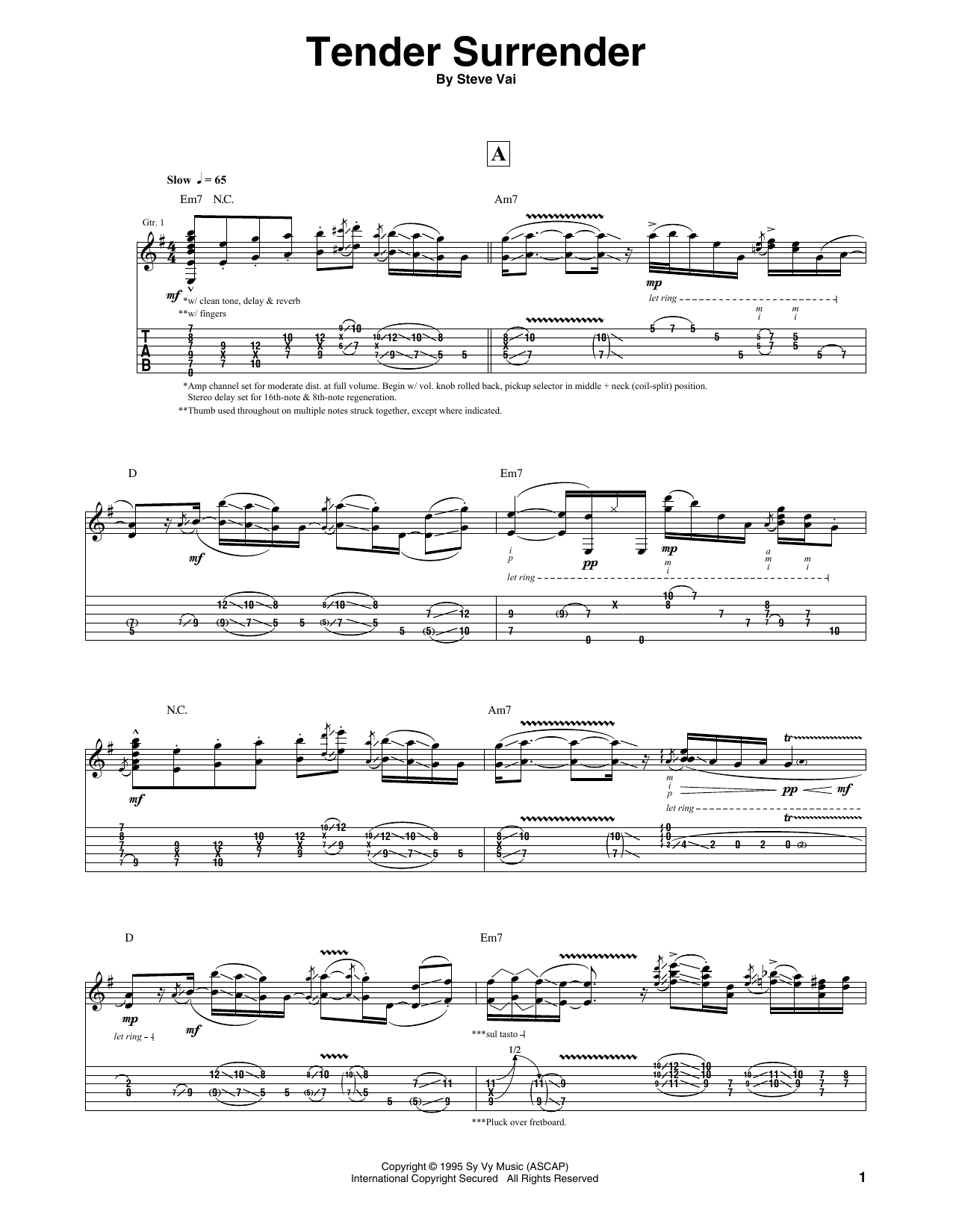 Steve Vai Tender Surrender sheet music notes and chords. Download Printable PDF.