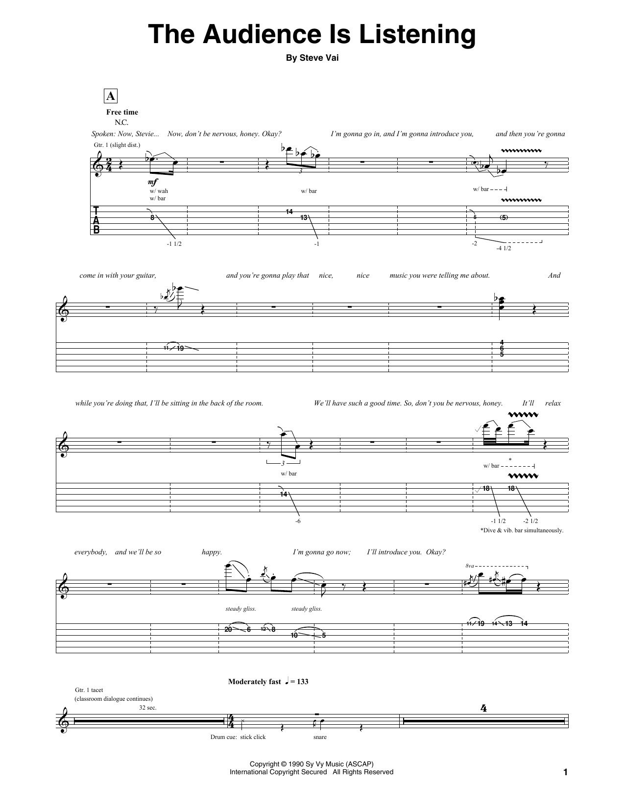 Learn to play Steve Vai The Audience Is Listening sheet music for Guitar Tab in minutes. Price: 7.8900$ Steve Vai The Audience Is Listening sheet music notes and chords arranged for Guitar Tab
