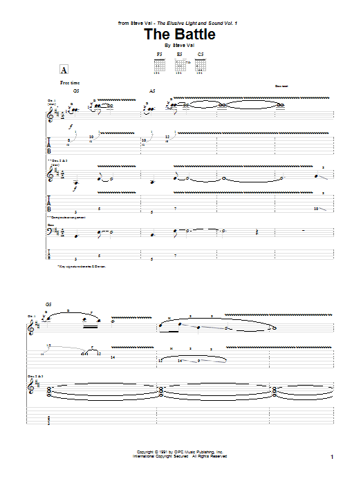 Learn to play Steve Vai The Battle sheet music for Guitar Tab in minutes. Price: 7.8900$ Steve Vai The Battle sheet music notes and chords arranged for Guitar Tab