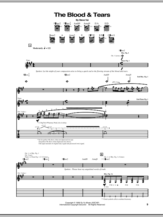Learn to play Steve Vai The Blood & Tears sheet music for Guitar Tab in minutes. Price: 7.8900$ Steve Vai The Blood & Tears sheet music notes and chords arranged for Guitar Tab