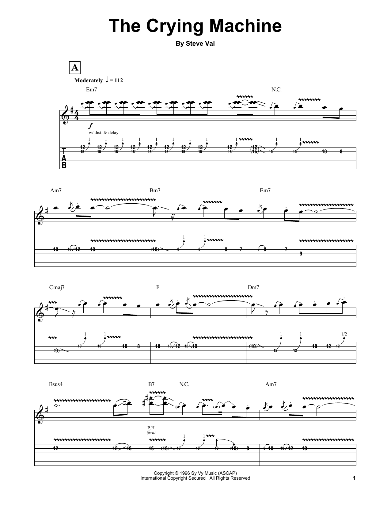 Steve Vai The Crying Machine sheet music notes and chords. Download Printable PDF.