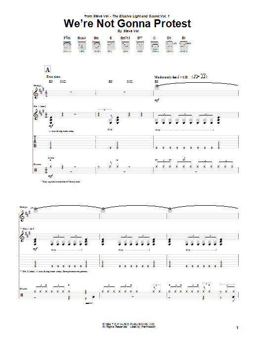 Learn to play Steve Vai We're Not Gonna Protest sheet music for Guitar Tab in minutes. Price: 7.8900$ Steve Vai We're Not Gonna Protest sheet music notes and chords arranged for Guitar Tab