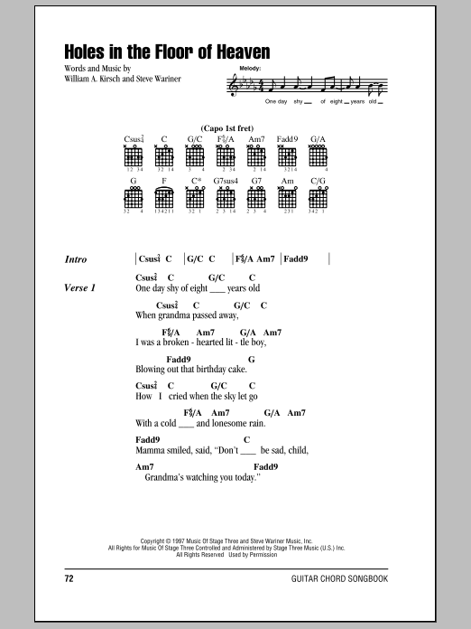 Steve Wariner Holes In The Floor Of Heaven sheet music notes and chords. Download Printable PDF.