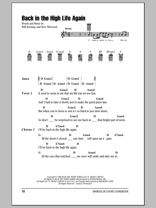 Steve Winwood Back In The High Life Again sheet music notes and chords. Download Printable PDF.