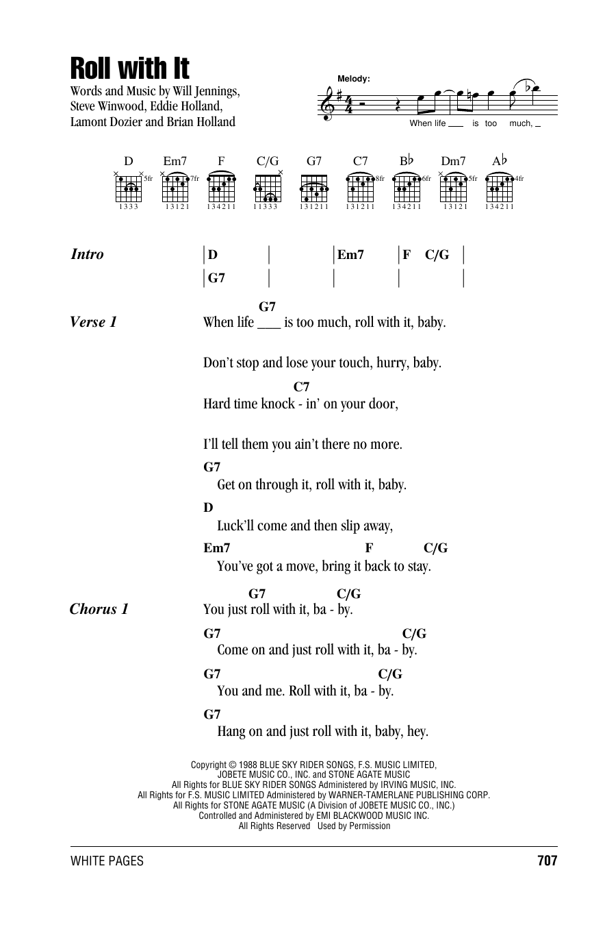 Steve Winwood Roll With It sheet music notes and chords. Download Printable PDF.