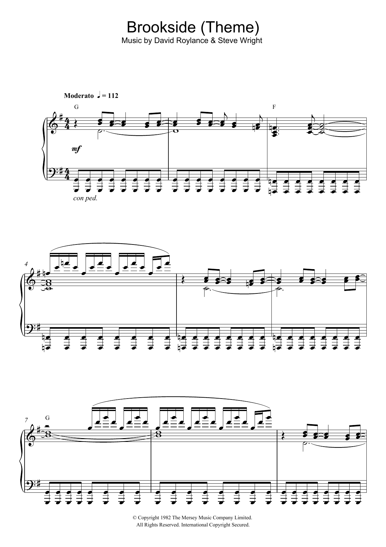 Steve Wright Brookside (Theme) sheet music notes and chords. Download Printable PDF.