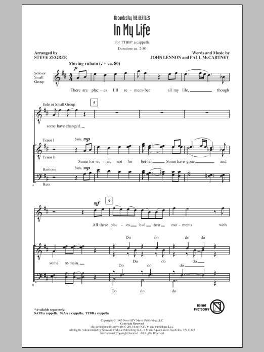 The Beatles In My Life (arr. Steve Zegree) sheet music notes and chords. Download Printable PDF.