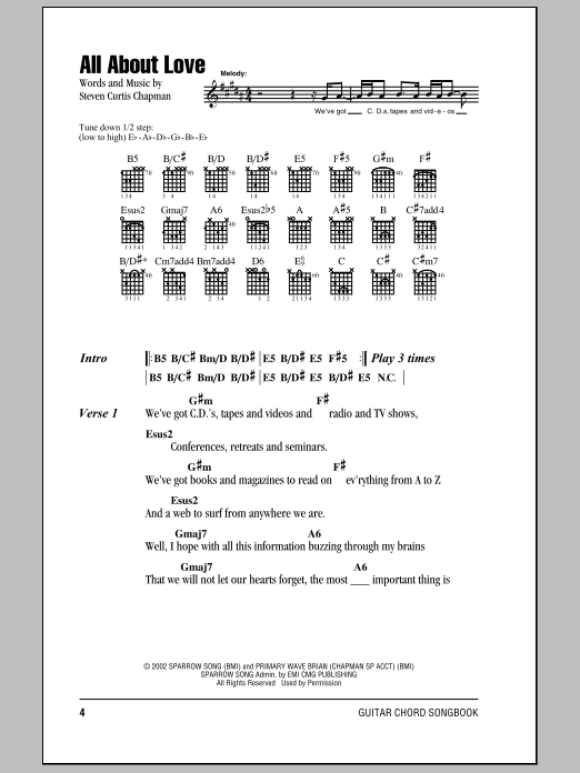 Steven Curtis Chapman All About Love sheet music notes and chords. Download Printable PDF.