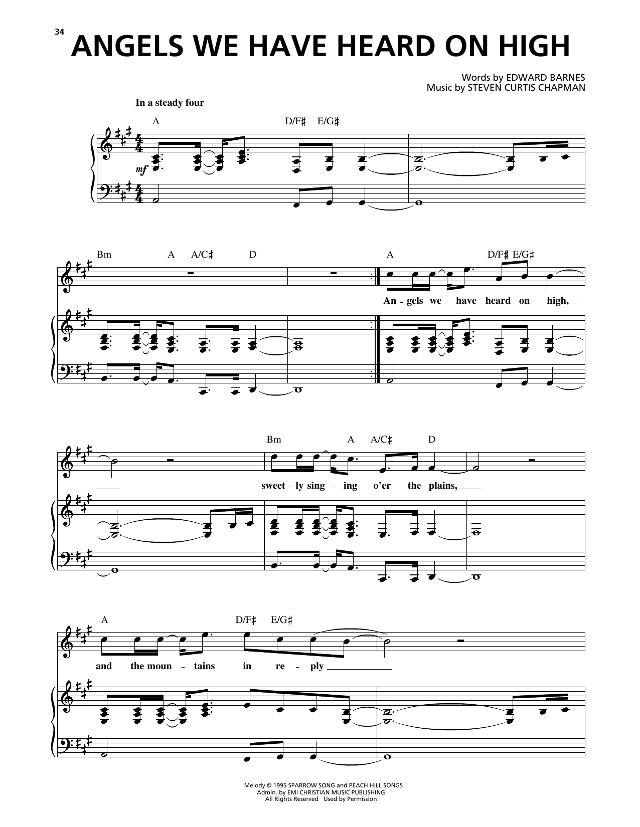 Steven Curtis Chapman Angels We Have Heard On High sheet music notes and chords arranged for Piano, Vocal & Guitar Chords (Right-Hand Melody)