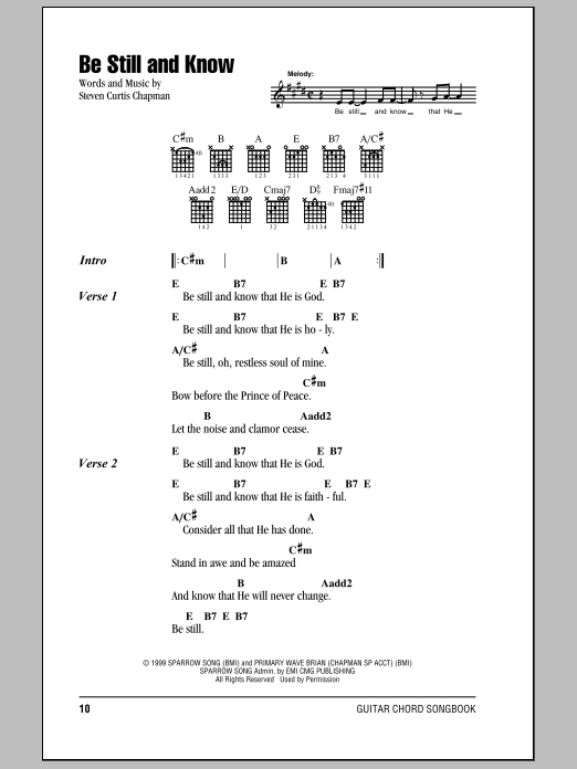 Steven Curtis Chapman Be Still And Know sheet music notes and chords. Download Printable PDF.