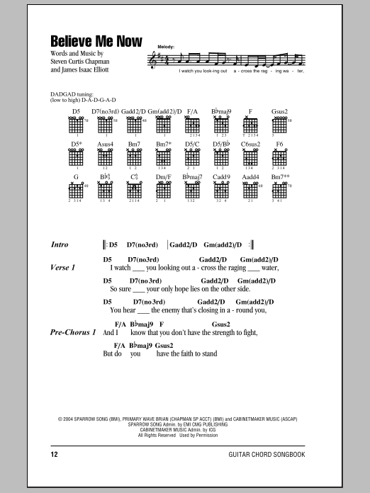 Steven Curtis Chapman Believe Me Now sheet music notes and chords. Download Printable PDF.