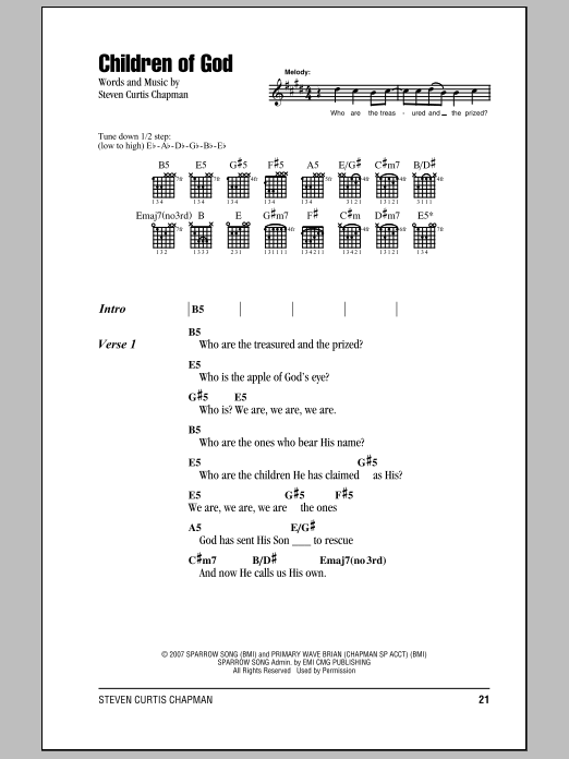 Steven Curtis Chapman Children Of God sheet music notes and chords. Download Printable PDF.