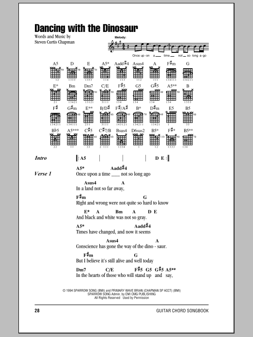 Steven Curtis Chapman Dancing With The Dinosaur sheet music notes and chords. Download Printable PDF.