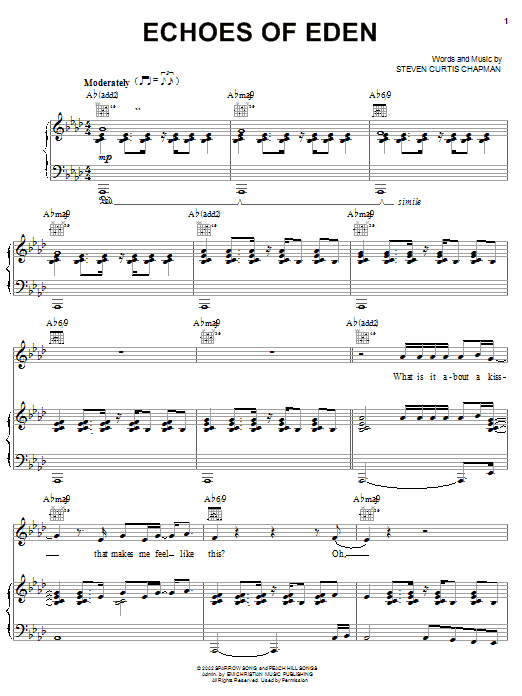 Learn to play Steven Curtis Chapman Echoes Of Eden sheet music for Piano, Vocal & Guitar Chords (Right-Hand Melody) in minutes. Price: 7.8900$ Steven Curtis Chapman Echoes Of Eden sheet music notes and chords arranged for Piano, Vocal & Guitar Chords (Right-Hand Melody)