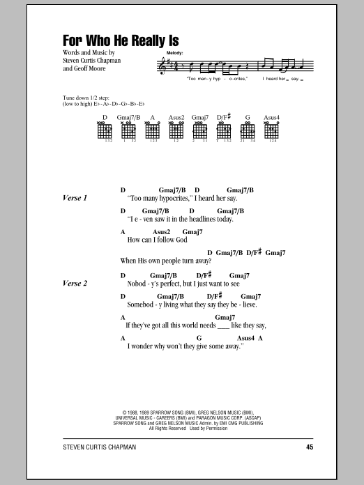 Steven Curtis Chapman For Who He Really Is sheet music notes and chords. Download Printable PDF.