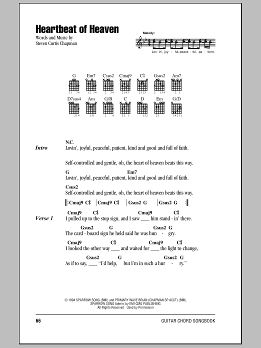 Steven Curtis Chapman Heartbeat Of Heaven sheet music notes and chords. Download Printable PDF.