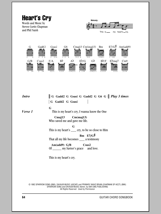 Steven Curtis Chapman Heart's Cry sheet music notes and chords. Download Printable PDF.