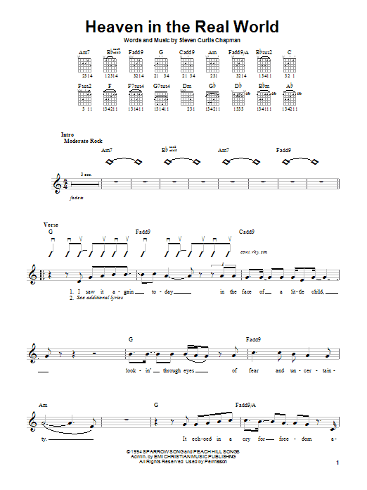 Steven Curtis Chapman Heaven In The Real World sheet music notes and chords. Download Printable PDF.