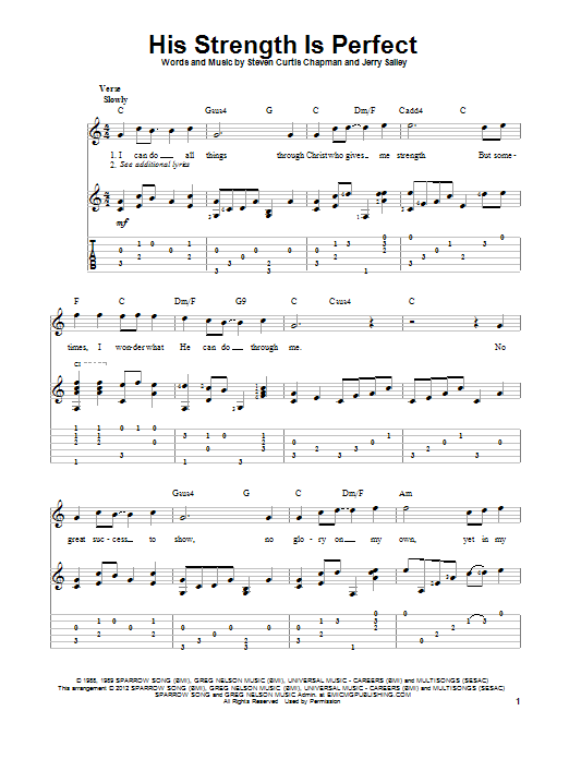 Steven Curtis Chapman His Strength Is Perfect sheet music notes and chords. Download Printable PDF.