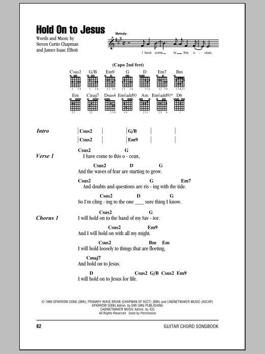 Steven Curtis Chapman Hold On To Jesus sheet music notes and chords. Download Printable PDF.