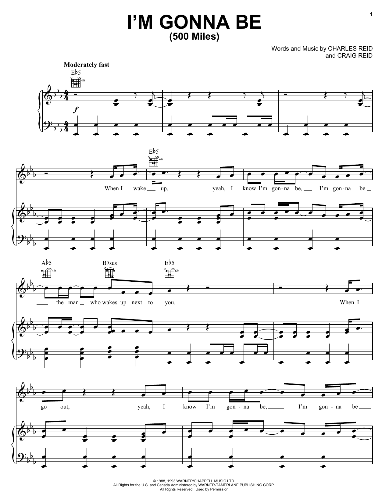 Steven Curtis Chapman I'm Gonna Be (500 Miles) sheet music notes and chords. Download Printable PDF.